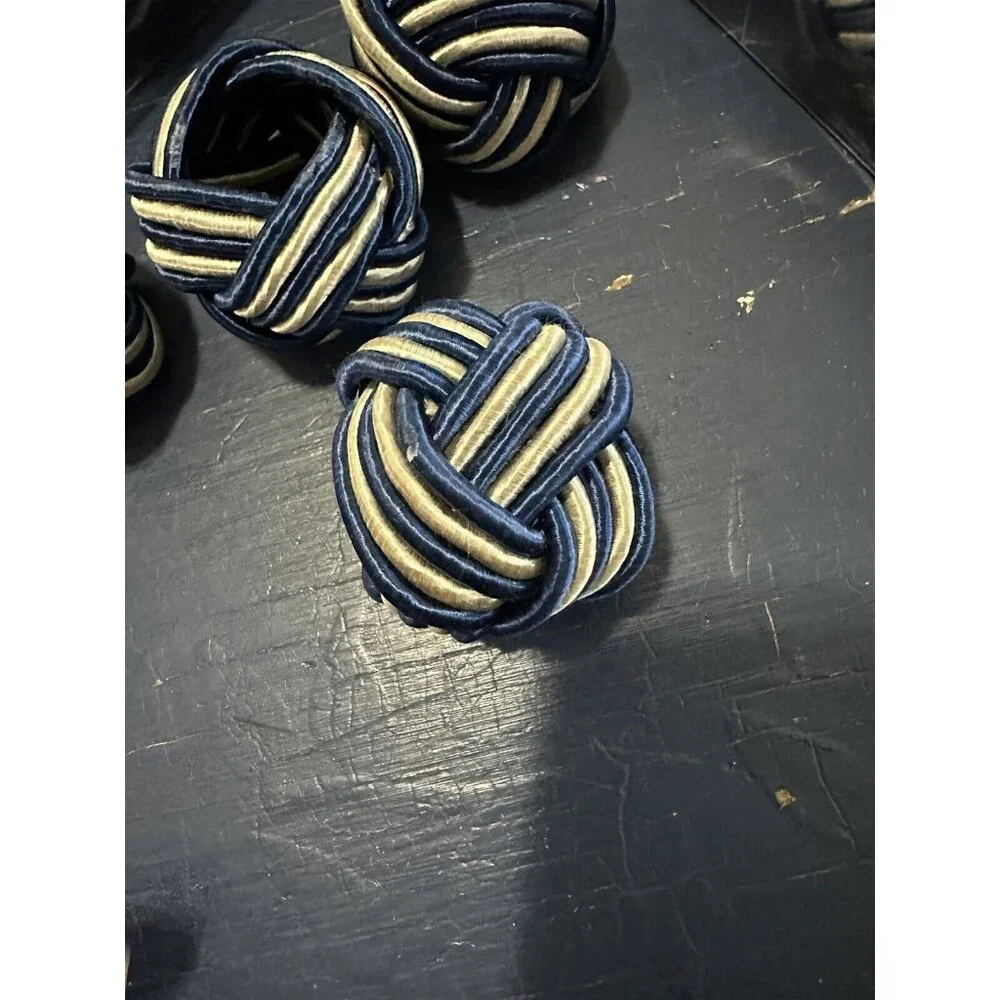 Braided Woven Napkin Rings Balls Blue Set of 12